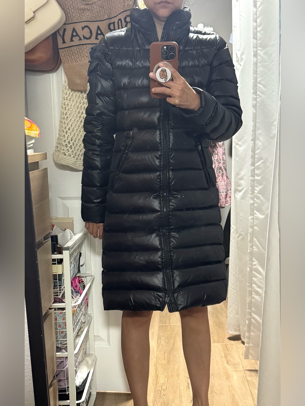 Moncler Moka Long Down Coat Black Size 1 Authentic LAMPO Zip - Picture 6 of 17